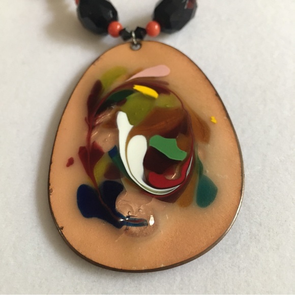 Beaded Necklace With Vintage Reversible Cloisonné Pendant - Picture 7 of 12